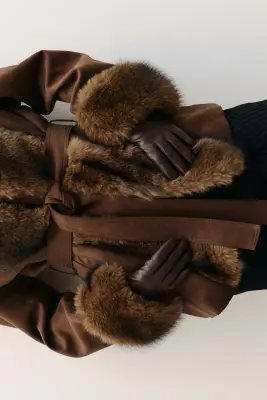 Gants en tissu enduit - Marron foncé — photo 1