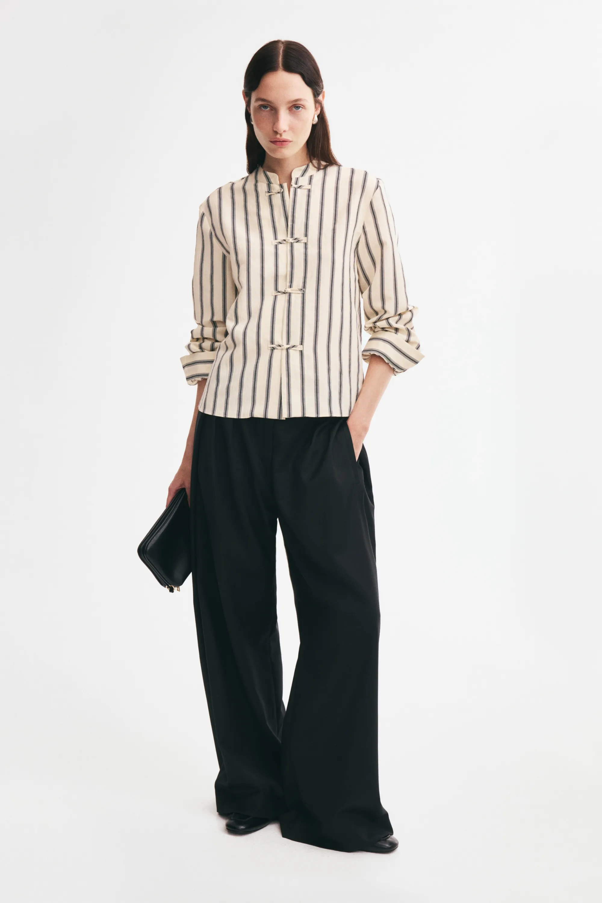 Chemise avec boutons noués - Beige clair/rayé