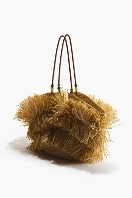 Fringed straw shopper - Beige — photo 2