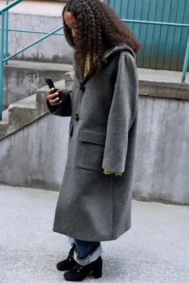 Duffle-coat à simple boutonnage en laine mélangée - Gris chiné — photo 2
