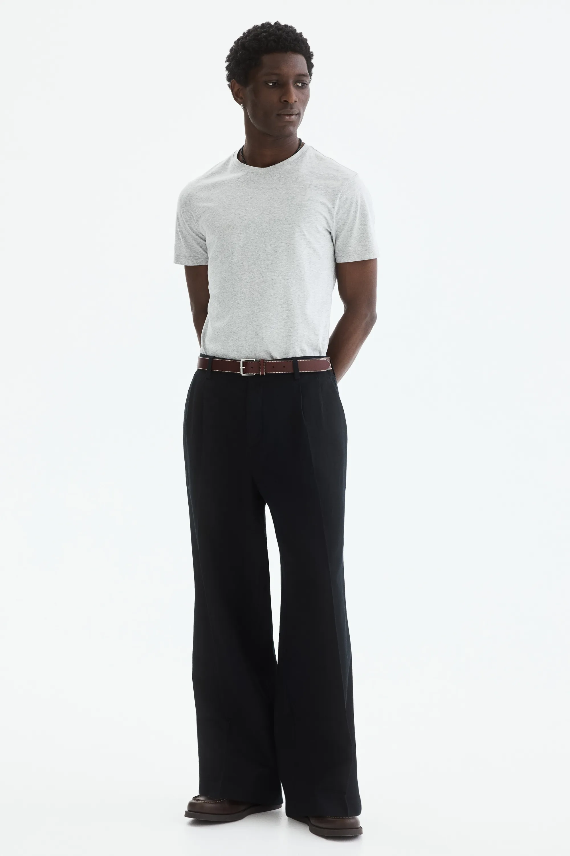 T-shirt Slim Fit en coton pima - Gris clair chiné