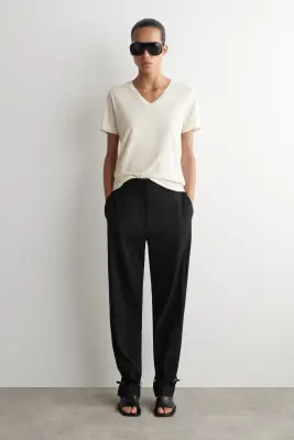 T-SHIRT LIN COL V - IVOIRE — photo 1
