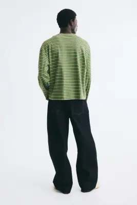 T-shirt à manches longues Regular Fit en interlock - Vert/rayé — photo 3
