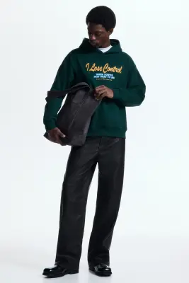 Hoodie imprimé Loose Fit - Vert foncé/I lose control — photo 2
