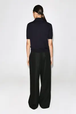 CHEMISE À MANCHES COURTES EN MAILLE DE LIN-MÉRINOS - BLEU MARINE — photo 3