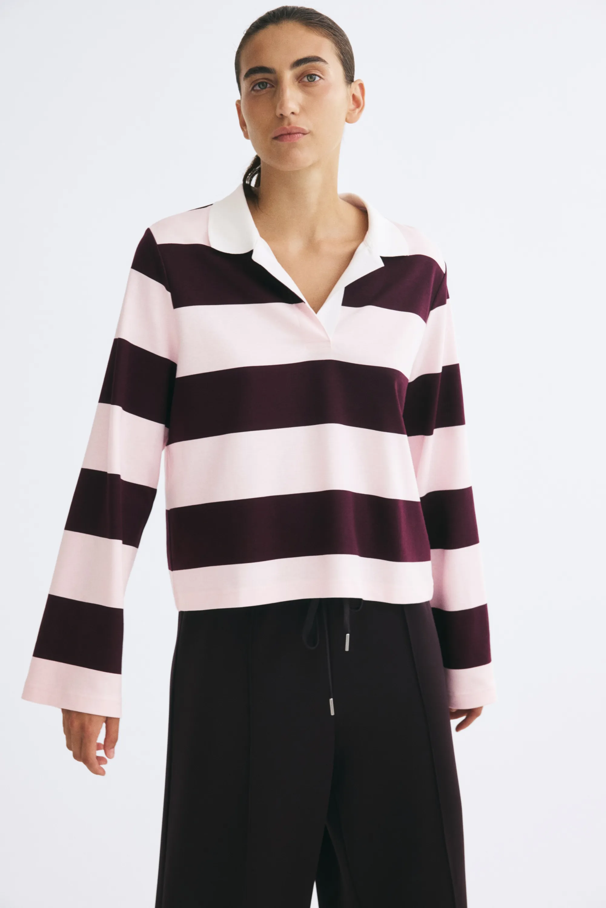 Polo en coton - Rose clair/rayures bordeaux