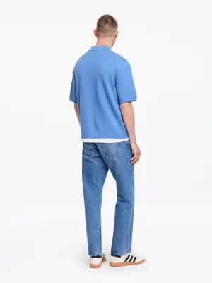 Polo en maille fine - Bleu moyen — photo 1