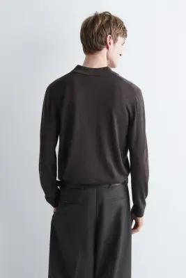 CHEMISE EN MAILLE DE LAINE MÉRINOS - BRUN FONCÉ CHINÉ — photo 4