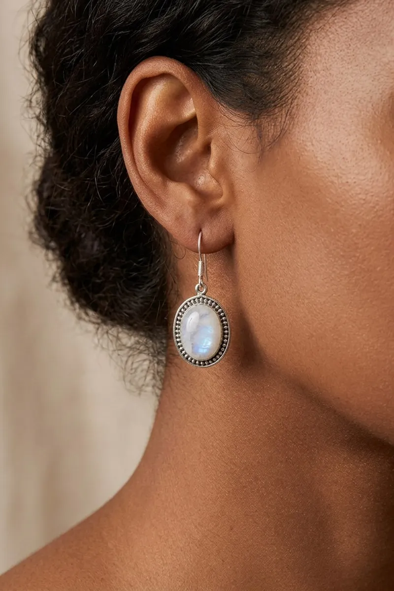 Boucles d’oreilles en pierre de lune arc-en-ciel et argent 925