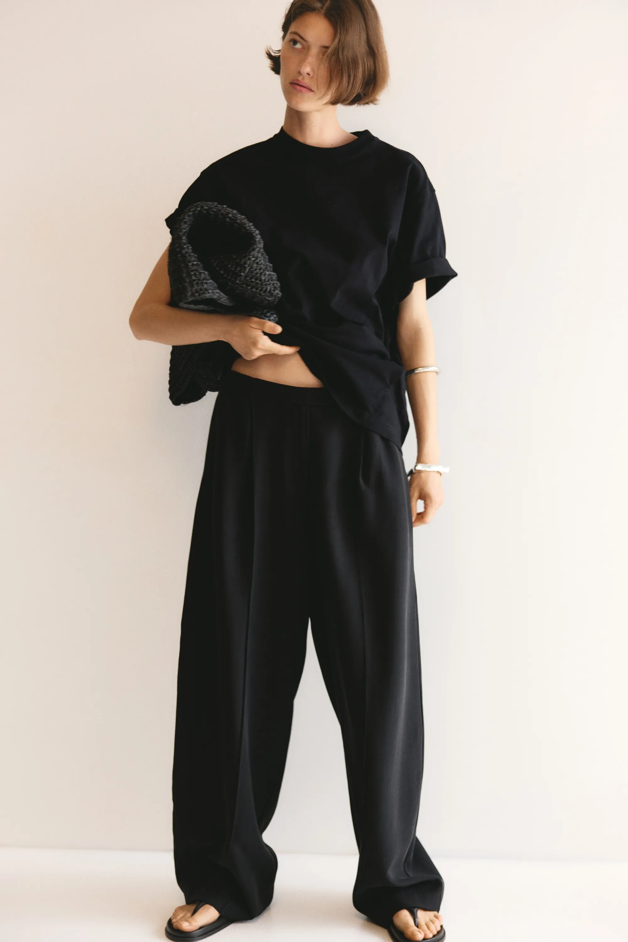 Pantalon barrel avec plis - Noir