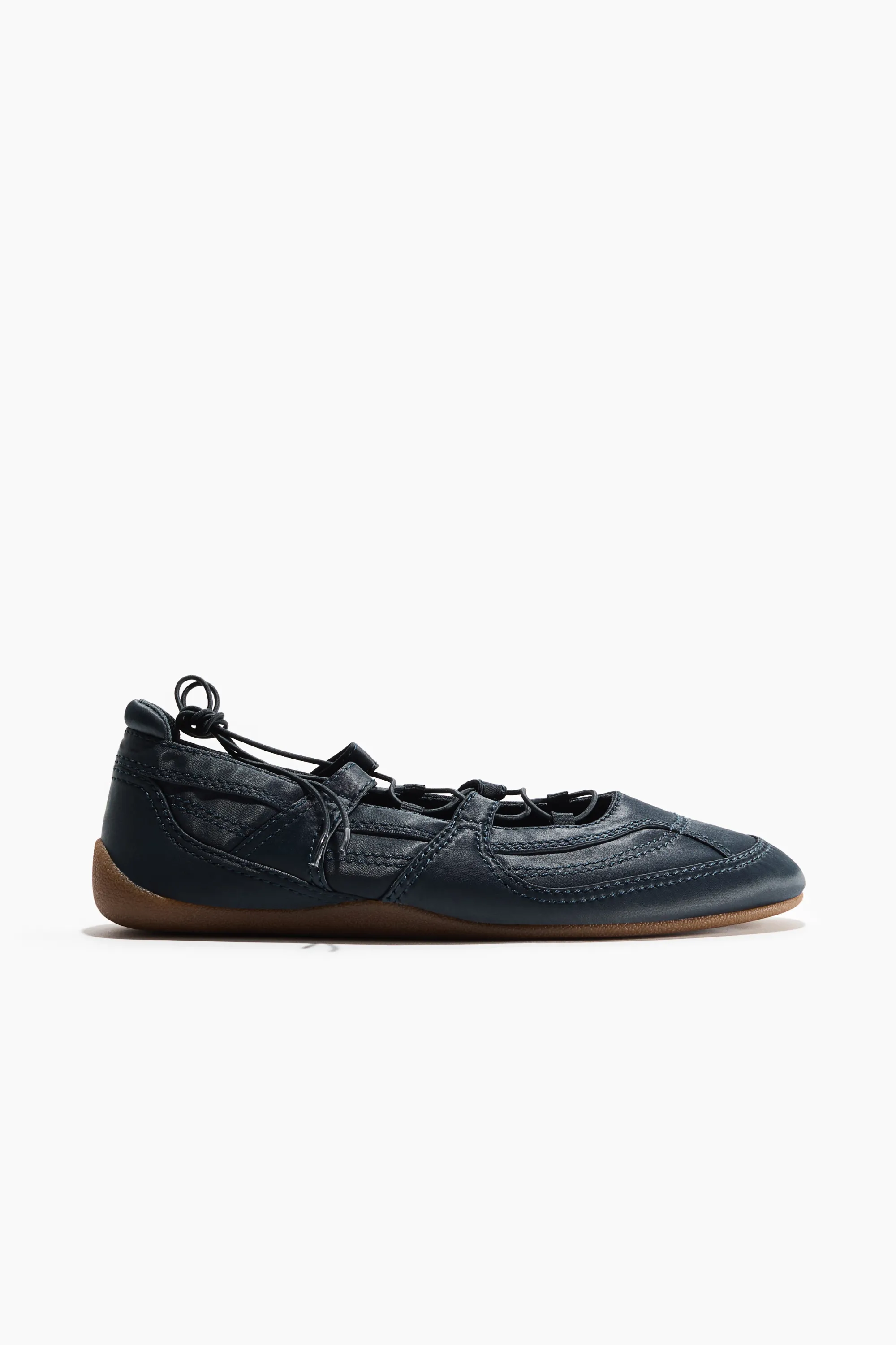 Ballerines à lacets en satin - Bleu ancien foncé