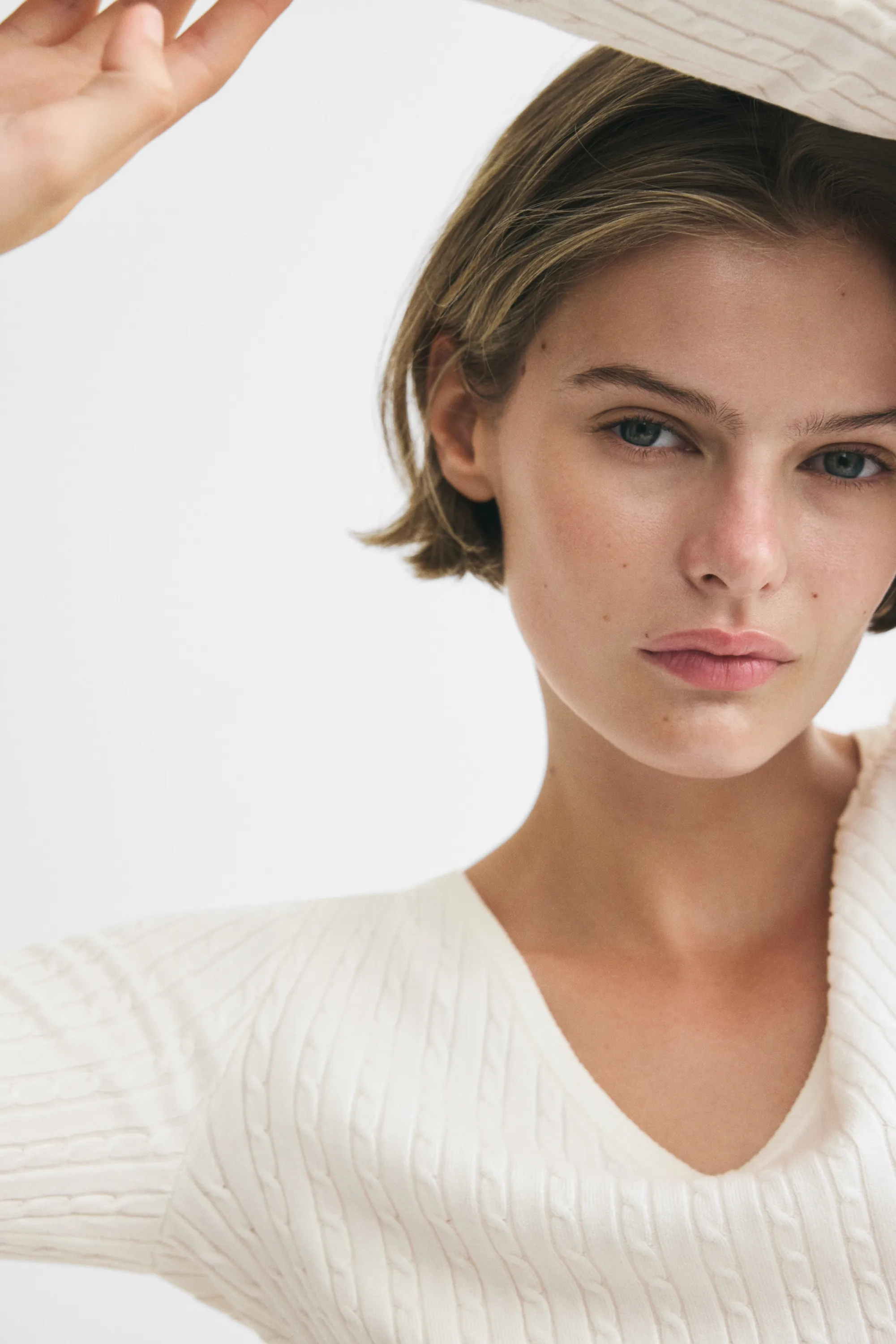 Pull en maille torsadée de viscose mélangée - Blanc