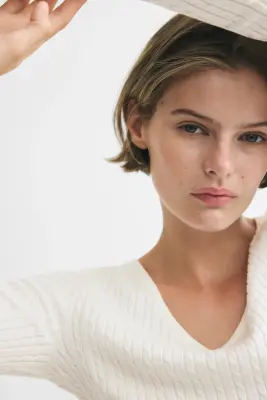 Pull en maille torsadée de viscose mélangée - Blanc — photo 1