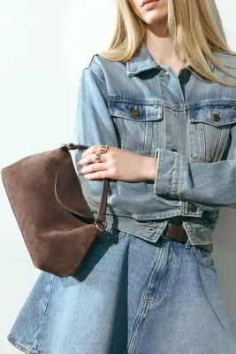 Sac crossbody en cuir velours - Marron foncé — photo 1