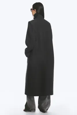 Manteau oversize en laine mélangée à boutonnage simple - Gris foncé chiné — photo 4