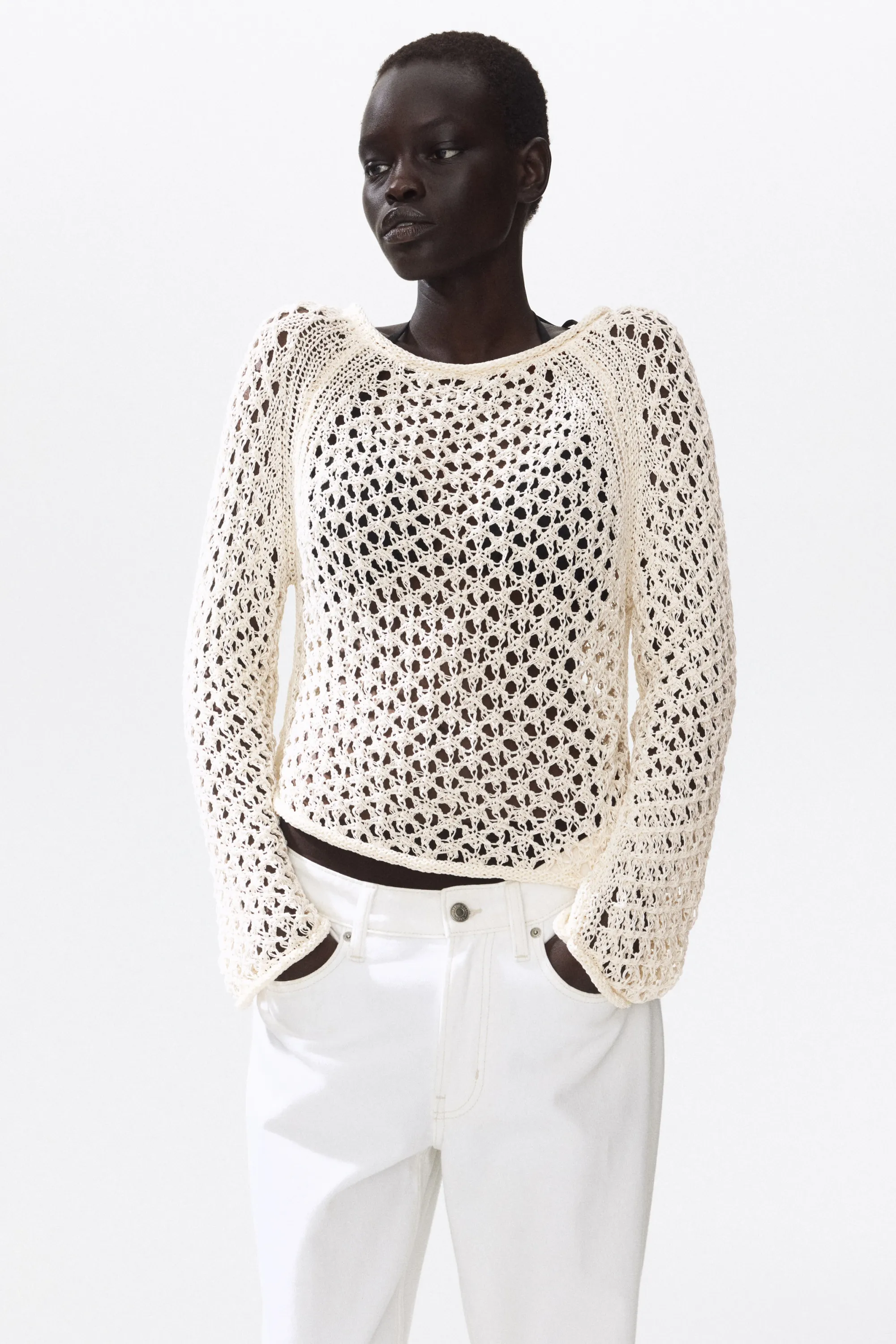 Top façon crochet avec détail à nouer - Crème