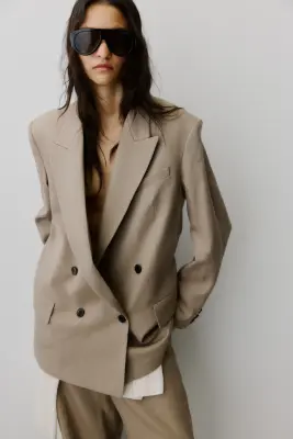Blazer oversize en lin mélangé - Beige — photo 5