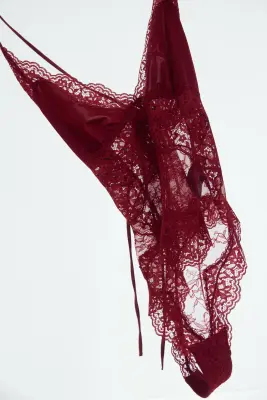Body en microfibre et dentelle - Rouge — photo 2