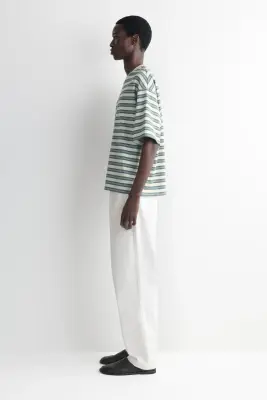 T-SHIRT RAYÉ OVERSIZE EN COTON - BLEU / ÉCRU / RAYURES — photo 2