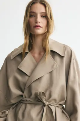 Trench-coat court en lyocell mélangé - Beige — photo 2