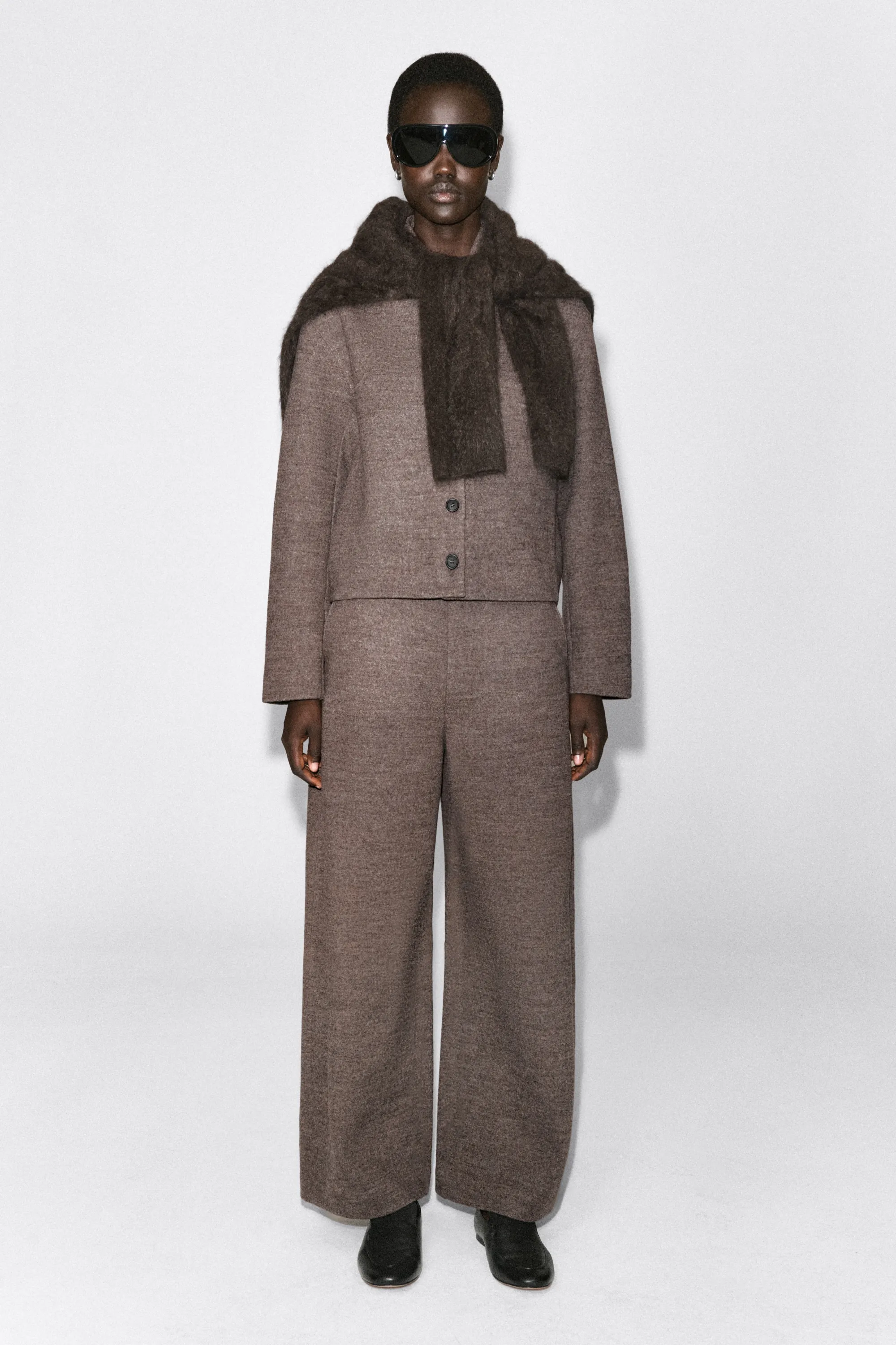 PANTALON BARREL EN LAINE MÉLANGÉE BOUILLIE - BEIGE CHINÉ