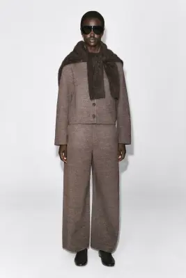 PANTALON BARREL EN LAINE MÉLANGÉE BOUILLIE - BEIGE CHINÉ — photo 1