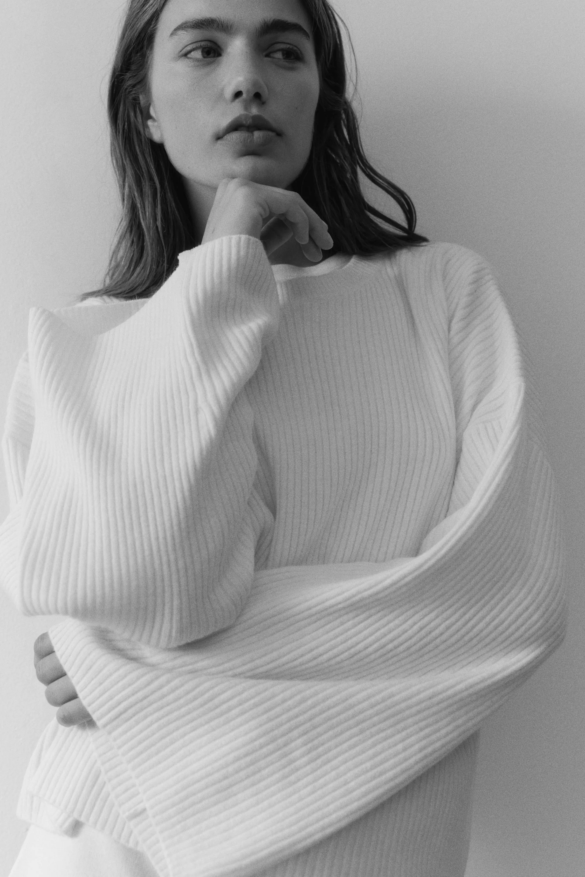 Pull en maille côtelée - Crème