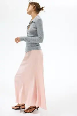 Jupe maxi en satin - Rose pêche — photo 2