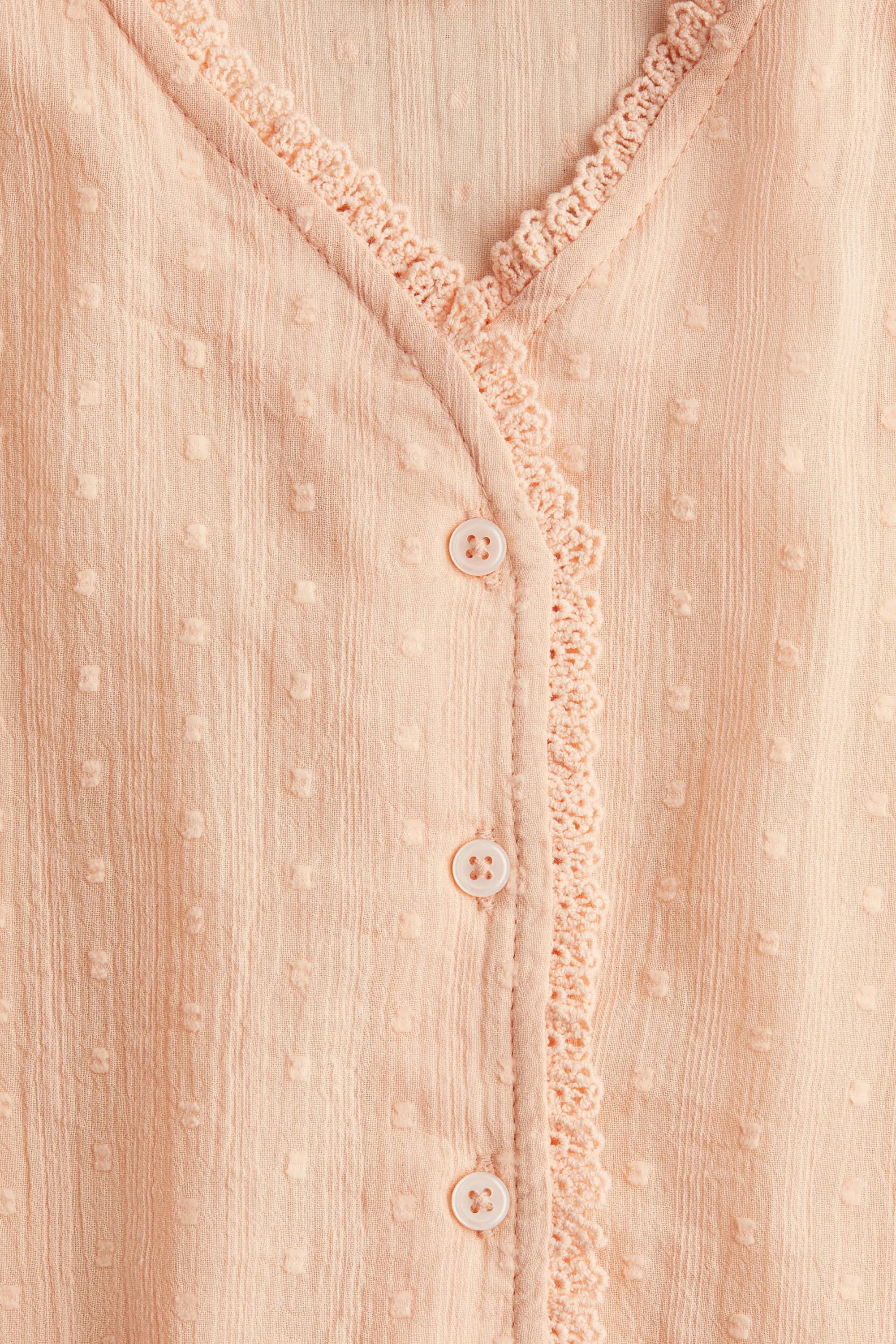 Blouse en coton avec dentelle - Rose pêche