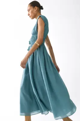 Robe en ramie avec cordons de serrage - Turquoise ancien — photo 4
