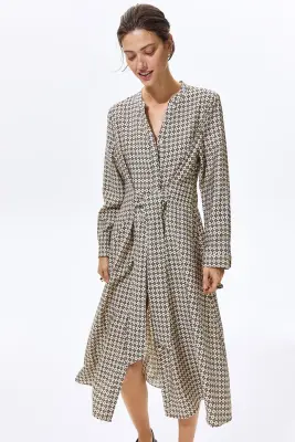 Robe avec ceinture à nouer - Crème/motif — photo 3