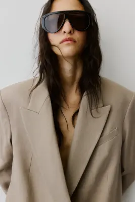 Blazer oversize en lin mélangé - Beige — photo 2
