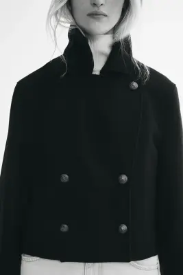 Veste à col entonnoir en laine mélangée - Noir — photo 2