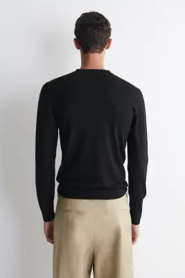 TOP HENLEY SLIM EN LAINE MÉRINOS - NOIR — photo 4