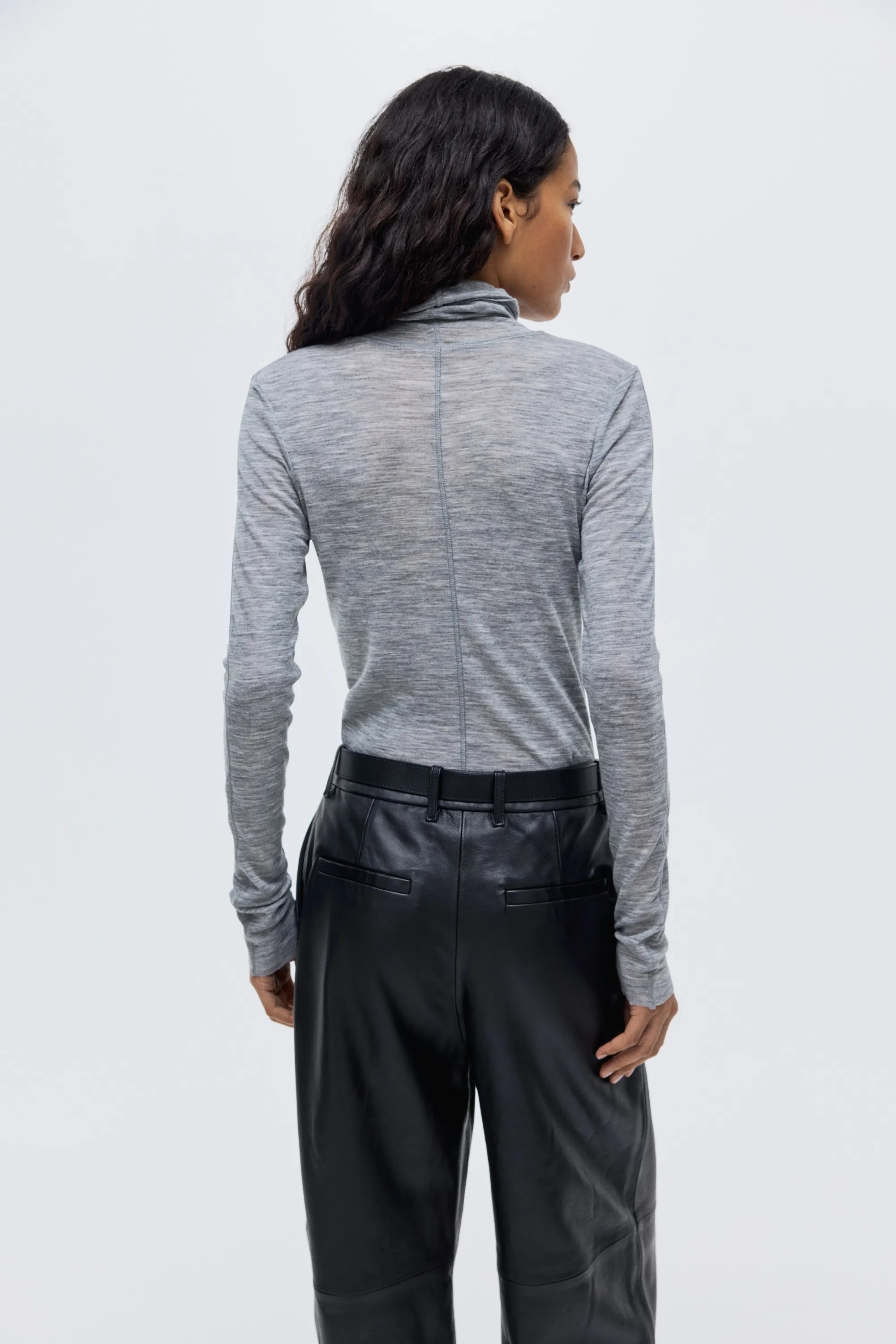 Top col roulé en laine - Gris chiné