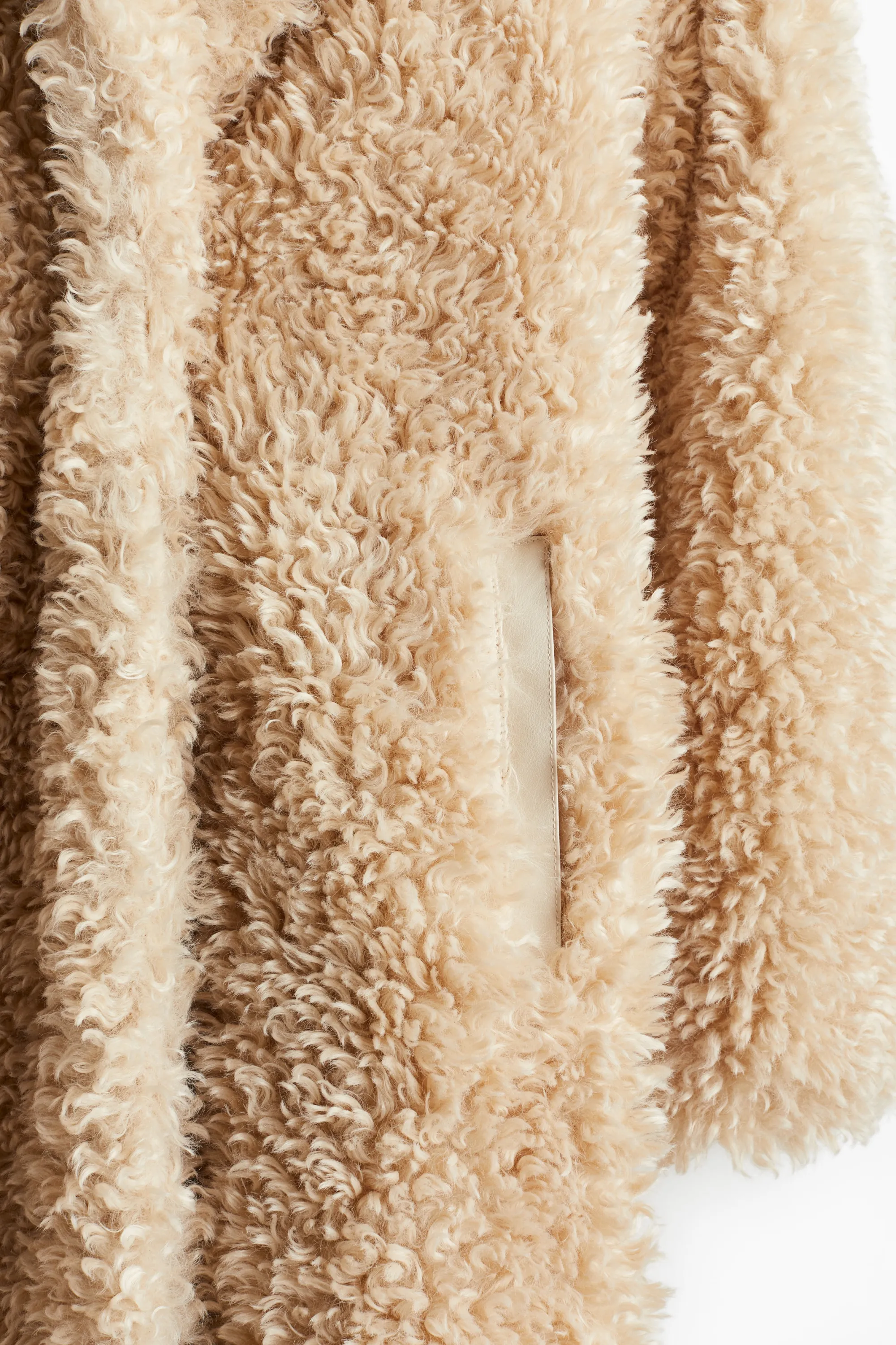 Manteau en tissu Teddy bear avec ceinture à nouer - Beige clair