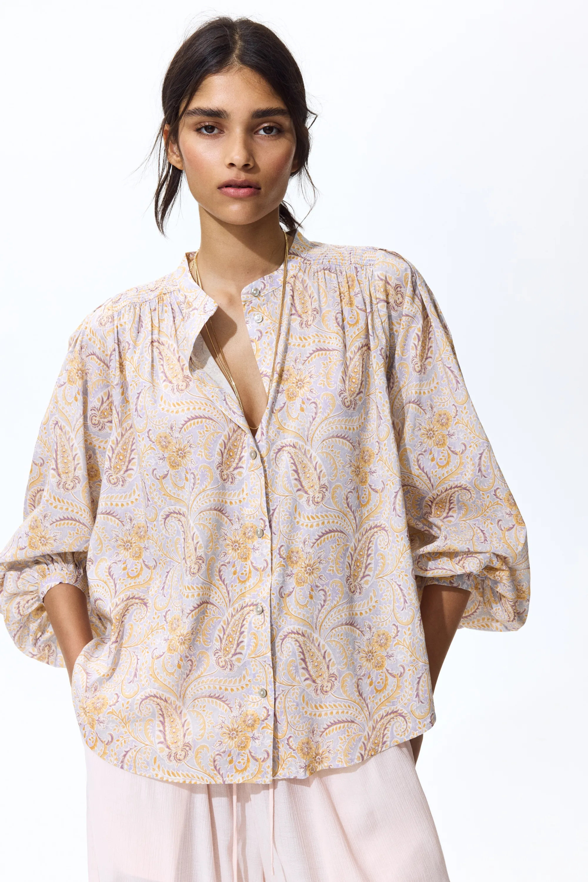 Blouse oversize en viscose mélangée - Violet clair/motif cachemire