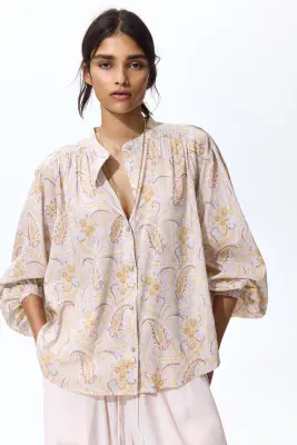 Blouse oversize en viscose mélangée - Violet clair/motif cachemire — photo 1