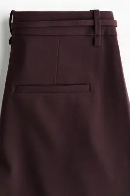 Pantalon à pinces avec ceinture à nouer - Marron foncé — photo 4