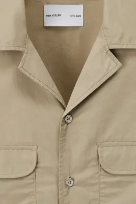 Chemise Loose Fit en coton avec col cubain - Vert kaki — photo 5
