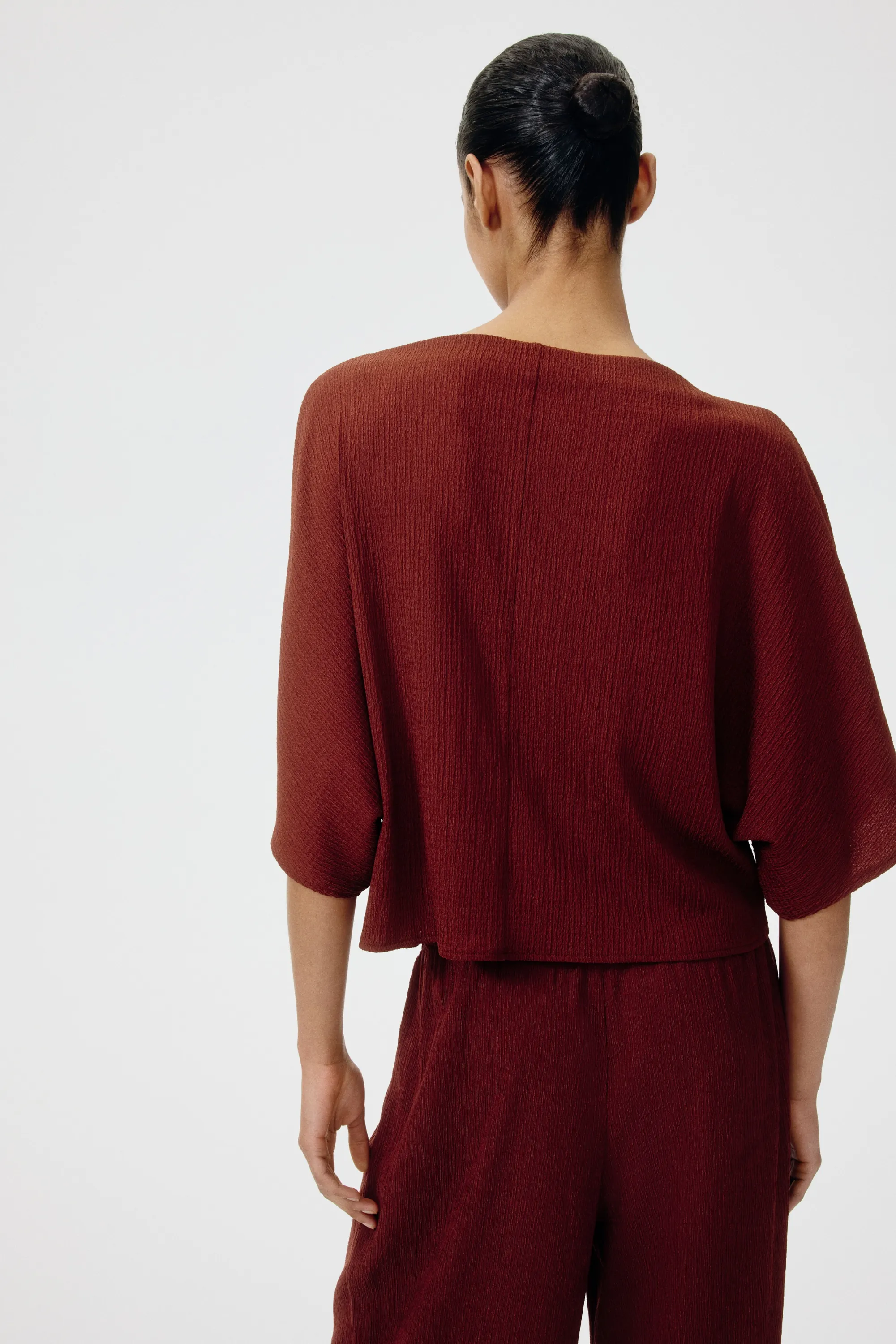 Top froissé avec encolure bateau - Rouge rouille