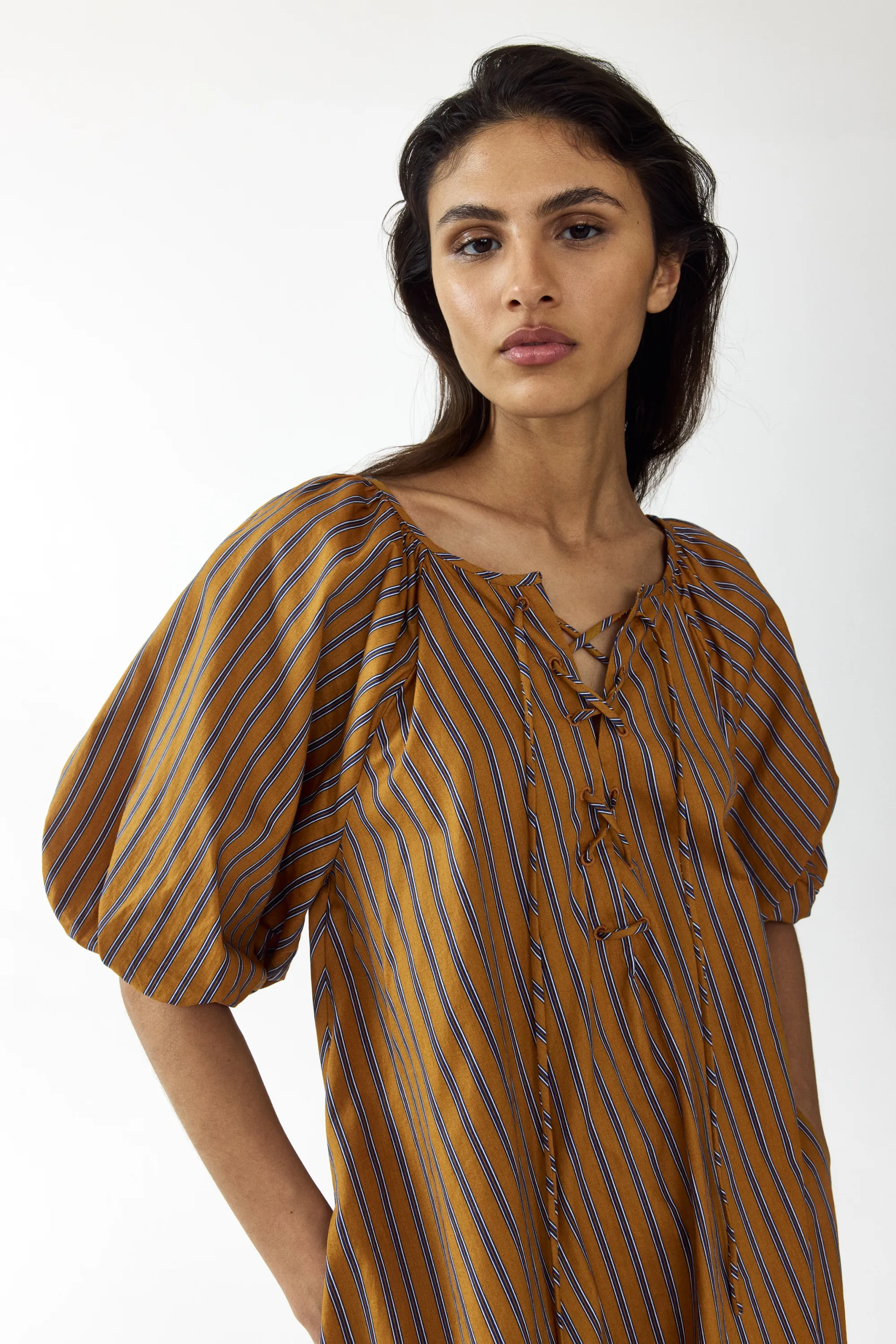 Robe trapèze en popeline - Marron/rayé
