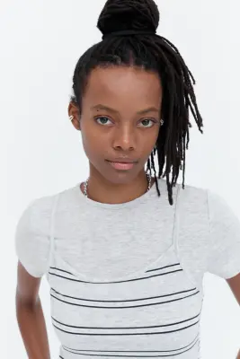 Top superposé en jersey - Gris clair chiné/rayé — photo 2