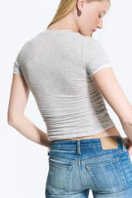 Top Henley à manches courtes - Mélange gris poudré clair — photo 3