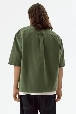 Chemise Relaxed Fit en denim - Vert kaki — photo 3