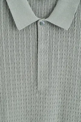 POLO EN MAILLE TORSADÉE DE COTON ET LIN - GRIS — photo 5