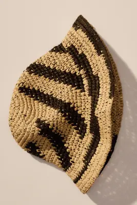 Bob fait main en paille - Beige clair/noir — photo 3
