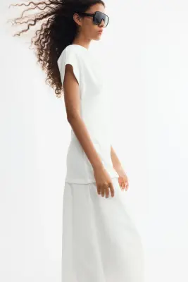 Robe asymétrique bi-matière - Crème — photo 3