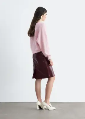 Pull à col en V côtelé en cachemire brossé - Rose — photo 4