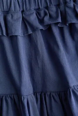 Robe volantée en coton - Bleu foncé — photo 4